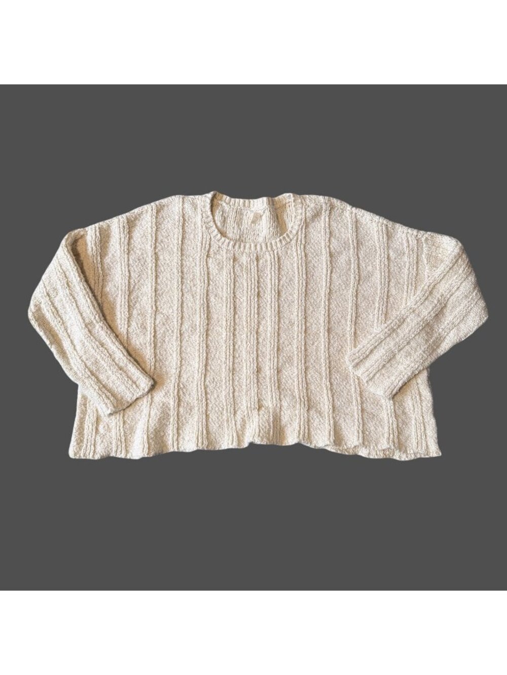 Eileen Fisher Chunky Cozy wide Ribbed Knit Boxy Cropped Sweater Creamsz M Peru